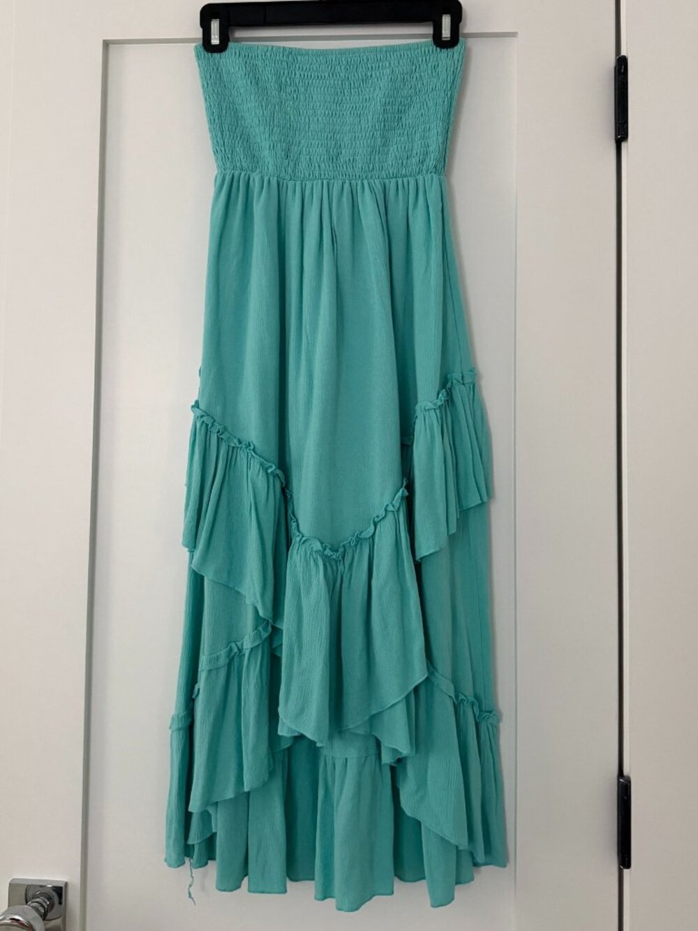Strapless High-Low Ruffle Dress — Turquoise | S